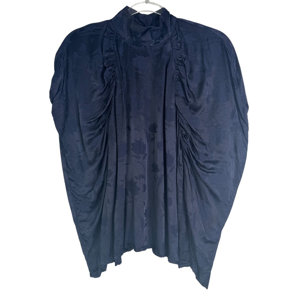 Zero Degrees Celsius Navy Blue Jacquard Bat Sleeve Mock Neck Blouse X- Small XS